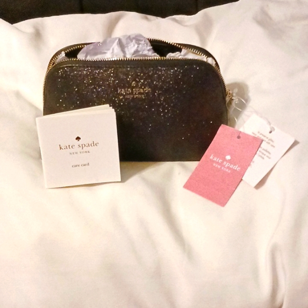 KATE SPADE shimmy glitter fabric small cosmetic/ travel bag- NWT